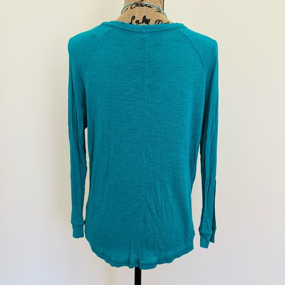 Aerie Round Neck Tissue Turquoise Cotton Long Sleeve Loose Fit Top Size Medium - Picture 3 of 8